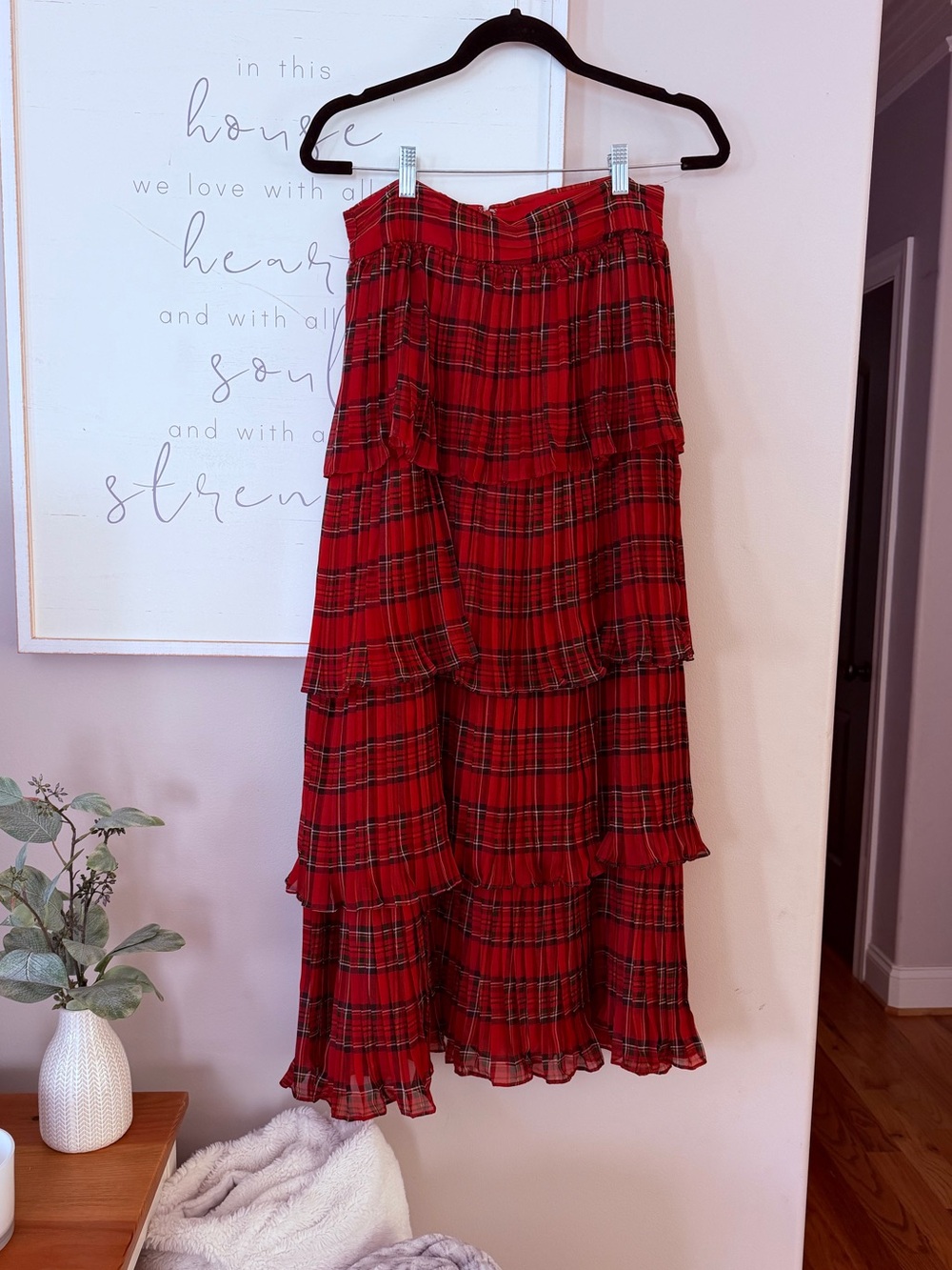Antonio Melani Katrina Tartan Plaid Layered Ruffled Red Black Holiday Skirt 6 - Picture 6 of 16